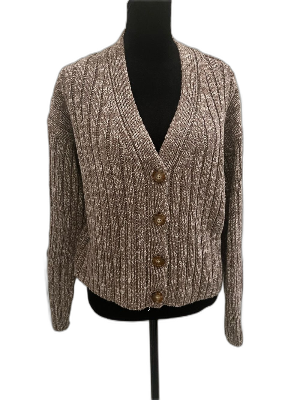 A New Day Women’s Small Knit Cardigan Taupe Brown Button Front Sweater